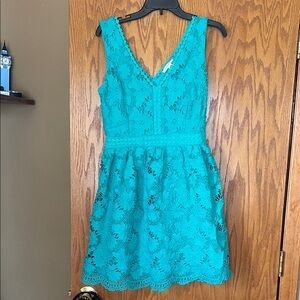 Soieblu Teal Lace V-Neck Mini Dress